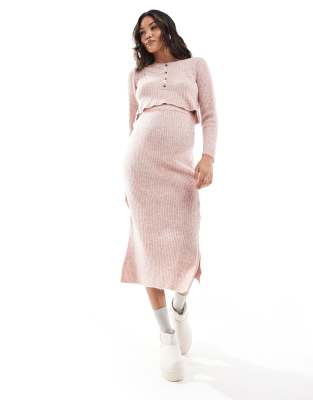 Mama.licious Mamalicious Maternity knitted cropped cardigan co-ord in rose pink