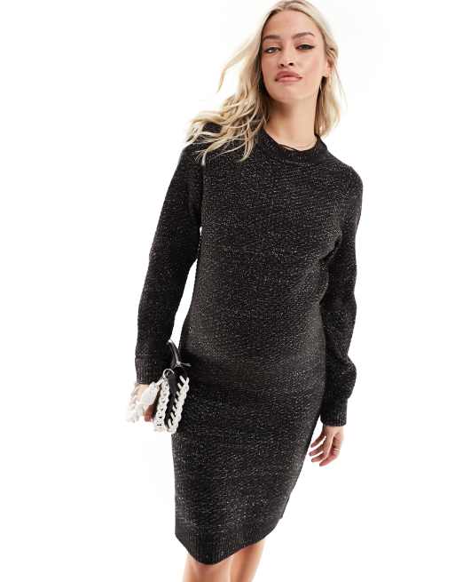 Glitter Knitted Midi Dress Black