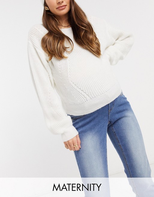 Mamalicious Maternity knitted jumper in white