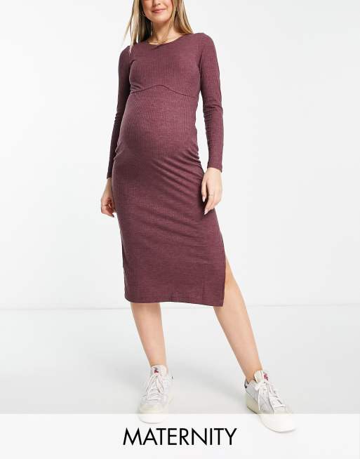 Mamalicious Maternity long sleeve jersey midi dress in black