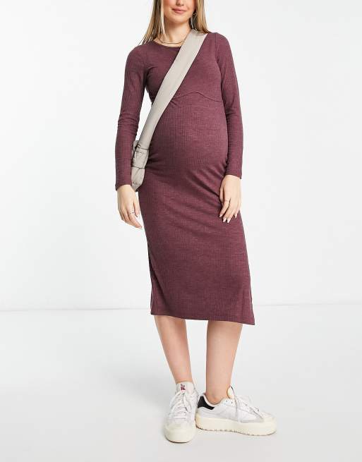 Mamalicious Maternity knitted midi dress in burgundy , 4 of 4