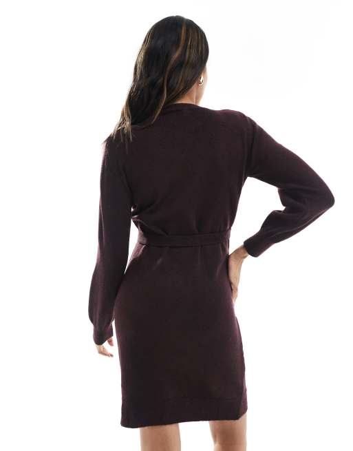 Mamalicious Maternity knitted midi dress with belt in burgundy, 4 of 4