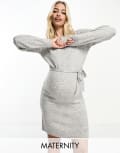[Mama.licious] Mamalicious Maternity knitted midi dress with belt in grey S Light grey