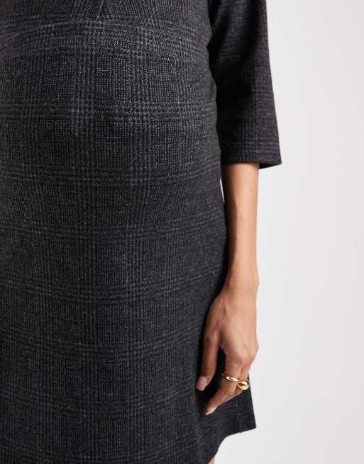 Mamalicious Maternity knitted mini skirt in grey check print (part of a set), 3 of 5