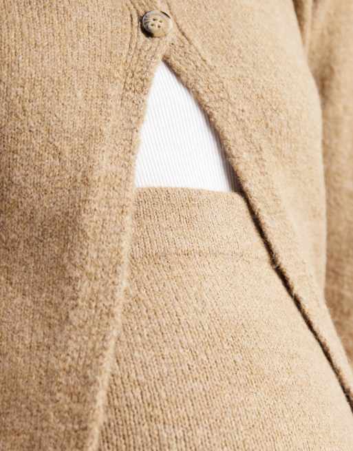 Mamalicious Maternity knitted over the bump mini skirt co-ord in warm beige, 3 of 5