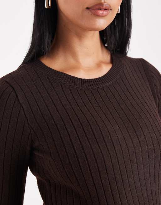Mamalicious Maternity knitted rib tie waist mini dress in chocolate melange, 2 of 4