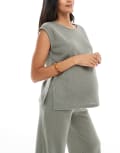 [Mama.licious] Mamalicious Maternity knitted split side top in khaki (part of a set)-Green S Agave green