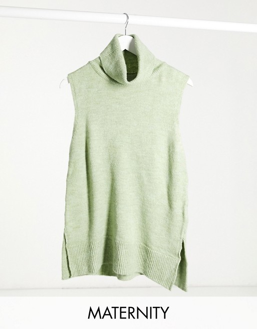 Mamalicious Maternity knitted vest with roll neck in green