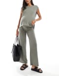 [Mama.licious] Mamalicious Maternity knitted wide leg pants in khaki (part of a set)-Green XS Agave green