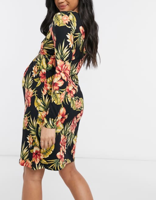 Mamalicious Maternity knot detail mini dress in floral print, 2 of 4