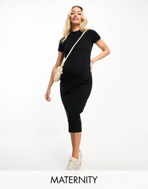 Mamalicious Maternity - Kortærmet midikjole i sort jersey 