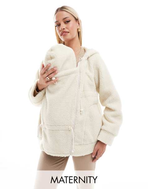 Mamalicious maternity 3-in-1 teddy jacket with removable front in cream