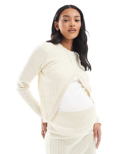 Mamalicious Maternity wrap front jumper co-ord in cream melange