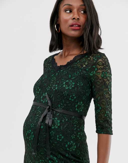 Mamalicious maternity lace bodycon dress in green