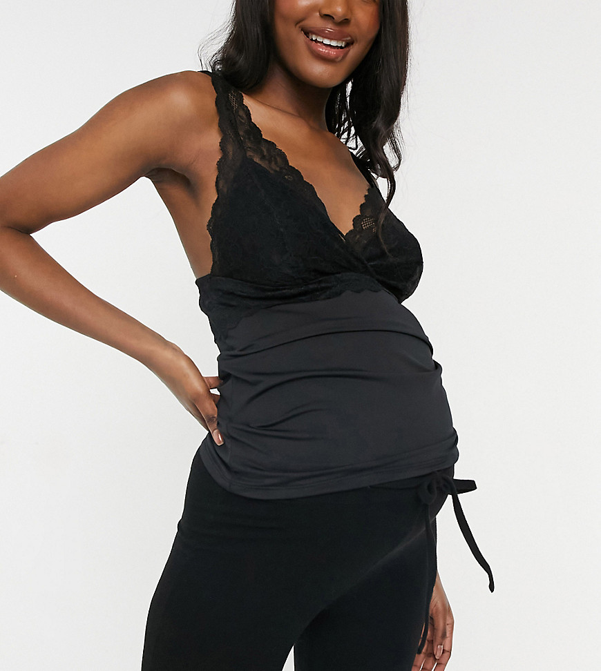 Mamalicious Maternity lace nursing cami top in black
