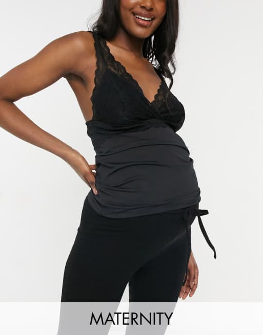 Mamalicious Maternity lace nursing cami top in black