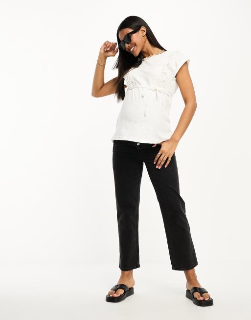 Mamalicious Maternity lace trim nursing t-shirt in white , 4 of 4
