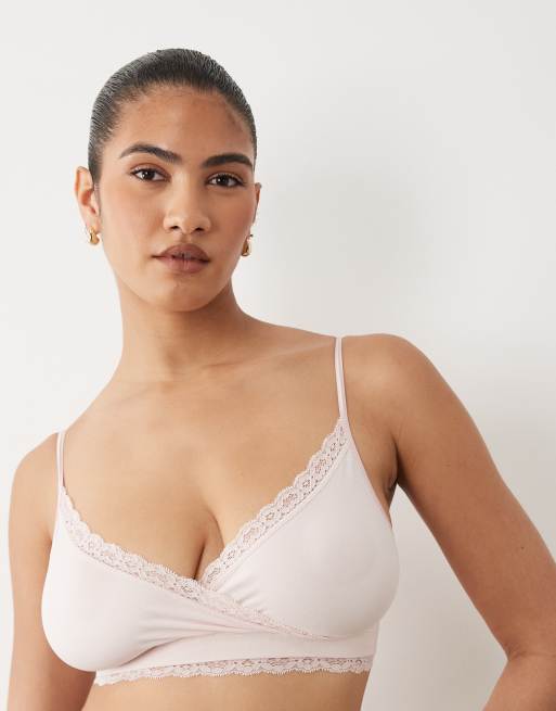 Mamalicious Maternity lace trim wrap front nursing bralet in chalk pink, 4 of 4