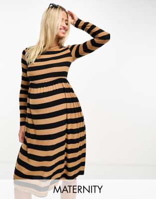 Mamalicious Maternity - Langärmliges Minikleid in gestreiftem Schwarz, Umstandsmode