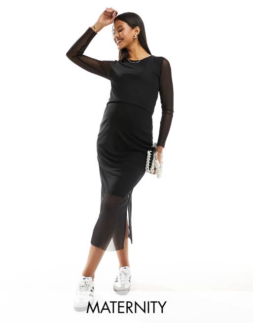 Mamalicious Maternity – Langärmliges Netzstoff-Oberteil in Schwarz, Kombiteil