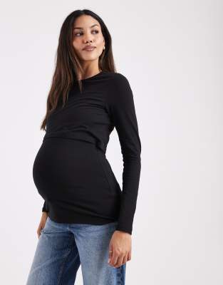 Mamalicious Maternity - Langärmliges Oberteil aus Jersey in Schwarz mit Stillfunktion