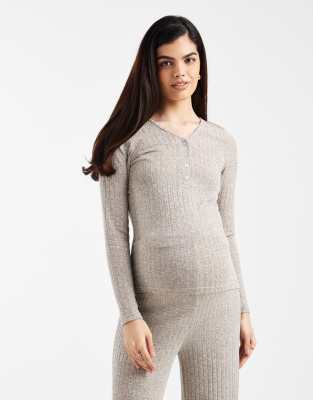 Mamalicious Maternity - Langärmliges Oberteil zum Stillen in meliertem Khaki mit 2 Funktionen und Knopfleiste, Kombiteil...