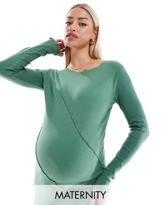 Mamalicious Maternity - Langärmliges Umstands-Maxikleid aus Jersey in dunklem Efeugrün