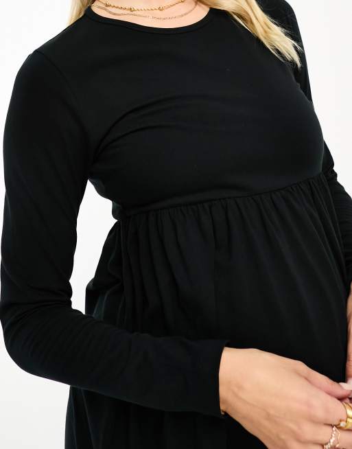Mama.licious Maternity – Langärmliges Umstands-Midikleid aus Jersey in Schwarz , 2 von 4
