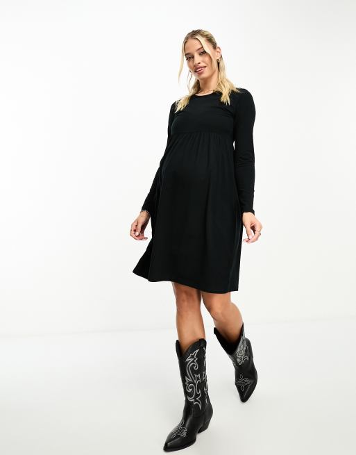 Mama.licious Maternity – Langärmliges Umstands-Midikleid aus Jersey in Schwarz , 4 von 4