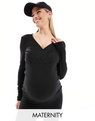 Mamalicious Maternity - Langærmet ammetop med V-hals og 2 funktioner i sort - Del af sæt