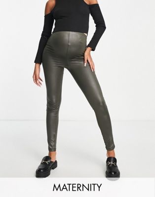 Pantalons et leggings Mamalicious Maternity - Legging aspect mouillé en mélange recyclé - Noir
