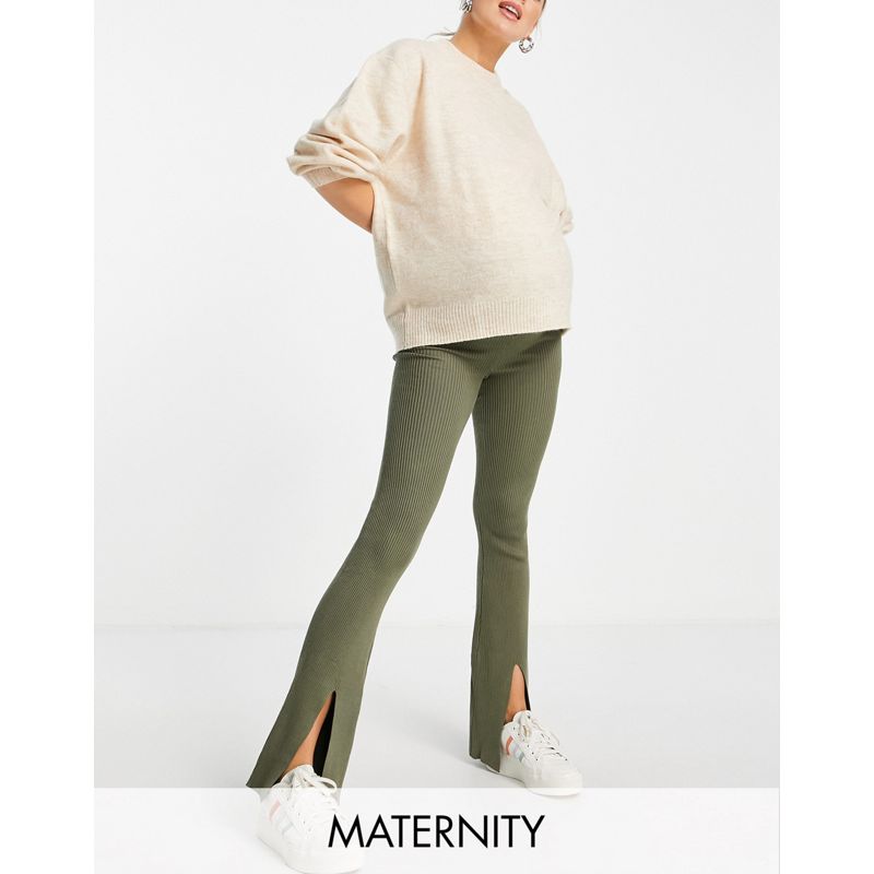 Mamalicious Maternity - Leggings con spacchi sul davanti color kaki in coordinato