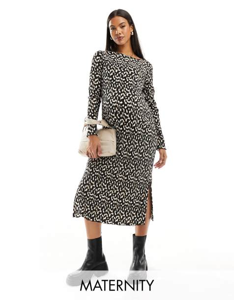 Mamalicious Maternity – Leopardmönstrad, plisserad midiklänning med sidoslits - view 1