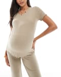 [Mama.licious] Mamalicious Maternity lettuce edge t-shirt in beige (part of a set)-Neutral M Silver Mink