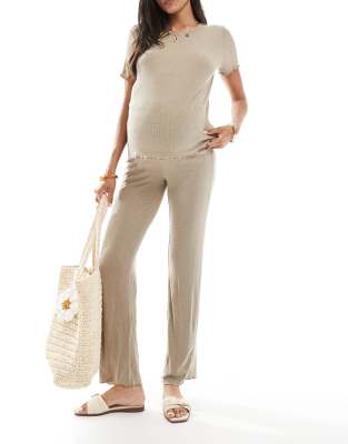 Mama.licious Mamalicious Maternity lettuce edge trouser co-ord in beige-Neutral