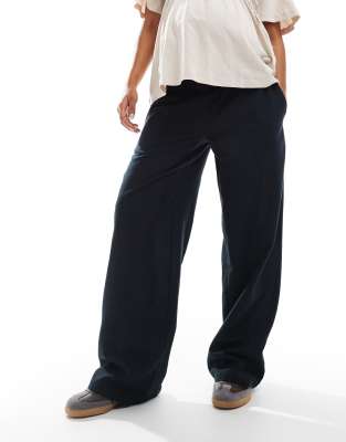 Mamalicious Maternity linen mix wide leg pants in black