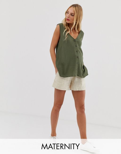 Olive Linen Foldover Waistband Maternity Shorts– PinkBlush