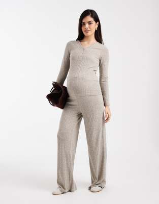 Mama.licious Mamalicious Maternity Long Sleeve 2 Function Nursing Button Front Top Co-ord In Gray