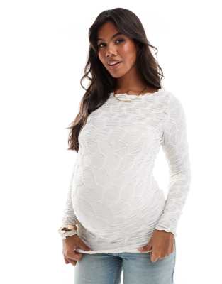 Mamalicious Maternity long sleeve 3D texture jersey top in white