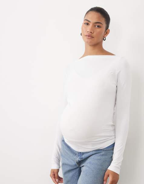 Mamalicious Maternity long sleeve boat neck t-shirt in white - view 1
