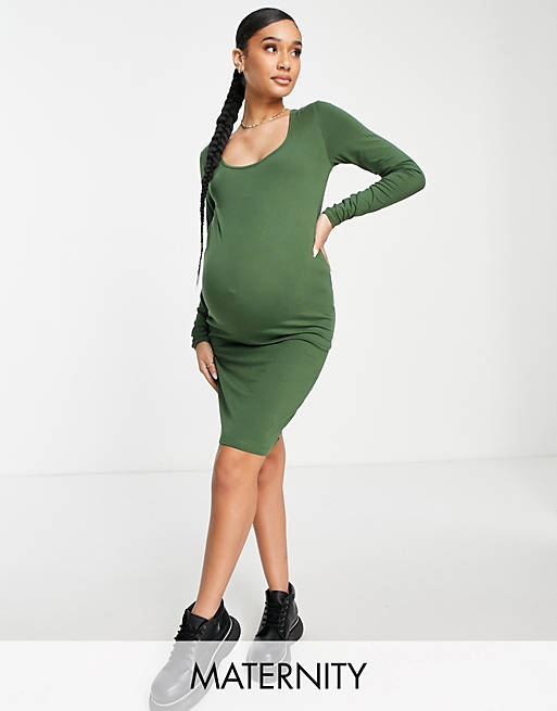 Mamalicious Maternity long sleeve bodycon dress in green