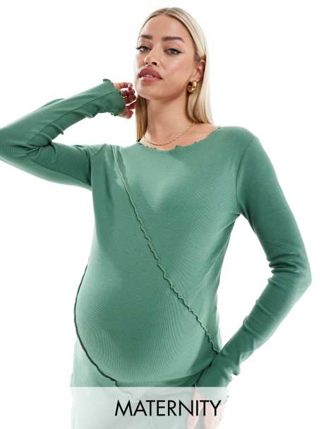 Mamalicious Maternity long sleeve jersey maxi dress in dark ivy - view 1