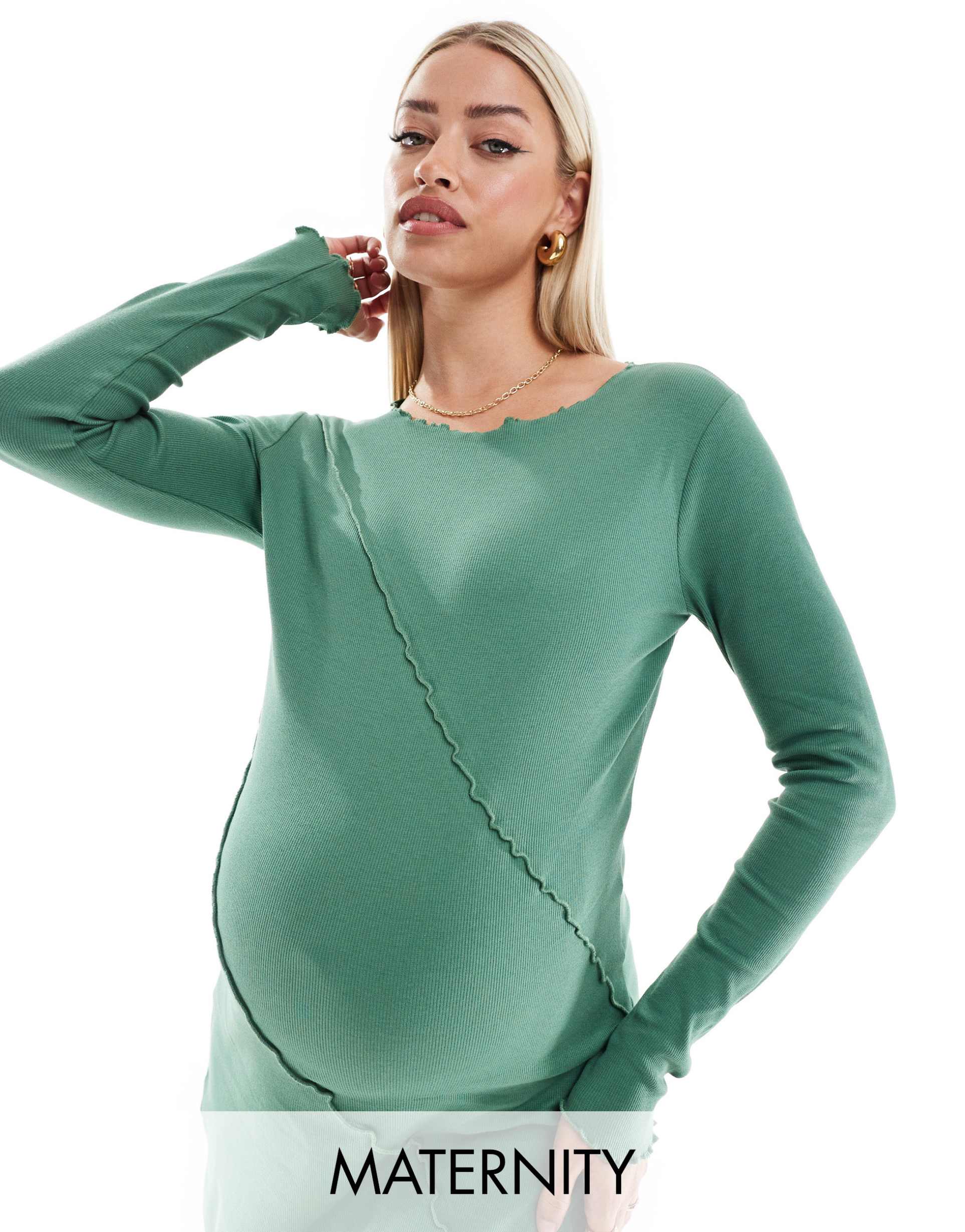 mamalicious maternity long sleeve jersey maxi dress in dark ivy