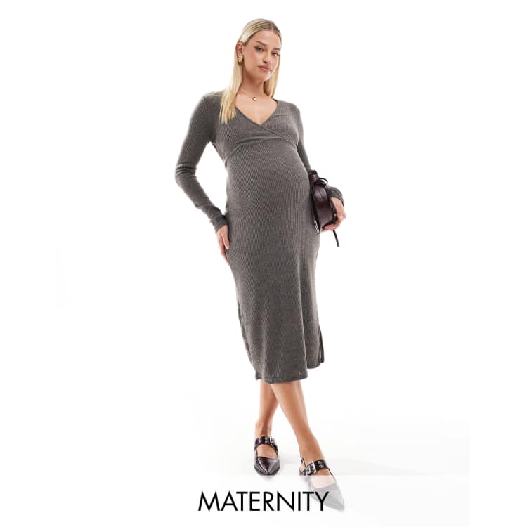 brown maternity midi dress Brown Fit And Flare Maternity Midi Dress – PinkBlush main image 1
