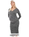 [Mama.licious] Mamalicious Maternity long sleeve jersey midi dress in flower print-White XS Birch