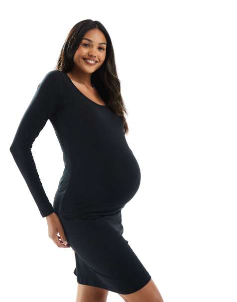 Mamalicious Maternity long sleeve jersey mini dress in black - view 1