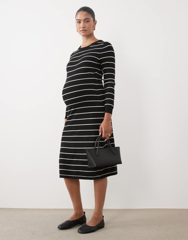 black and white striped maternity dress Mamalicious long sleeve knit midi in with stripes or dress it up