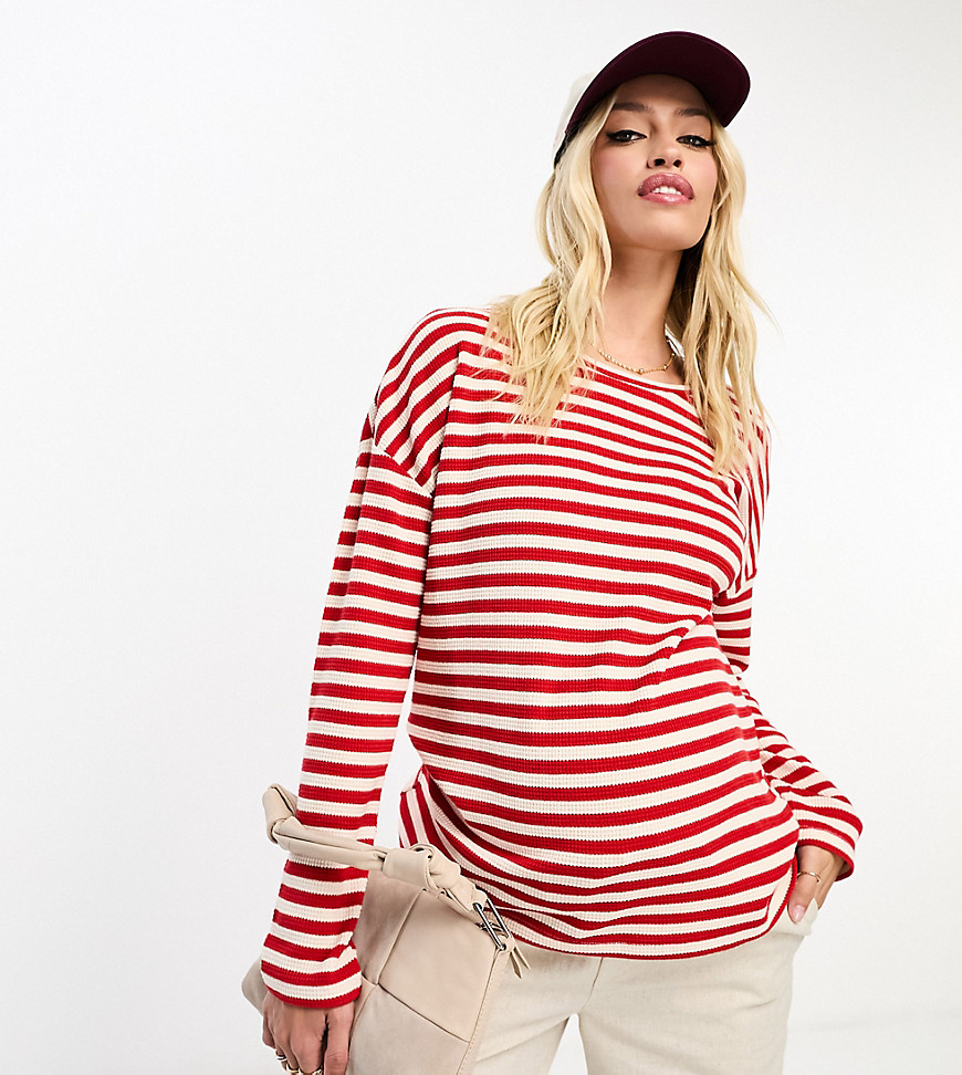 Mamalicious Maternity long sleeve knitted jumper in red and white stripes