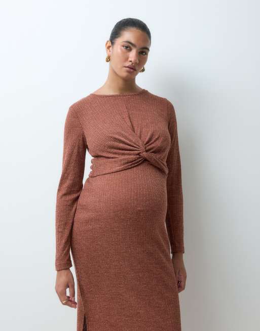 Mamalicious Maternity jersey co-ord in burnt henna melange, 3 of 3