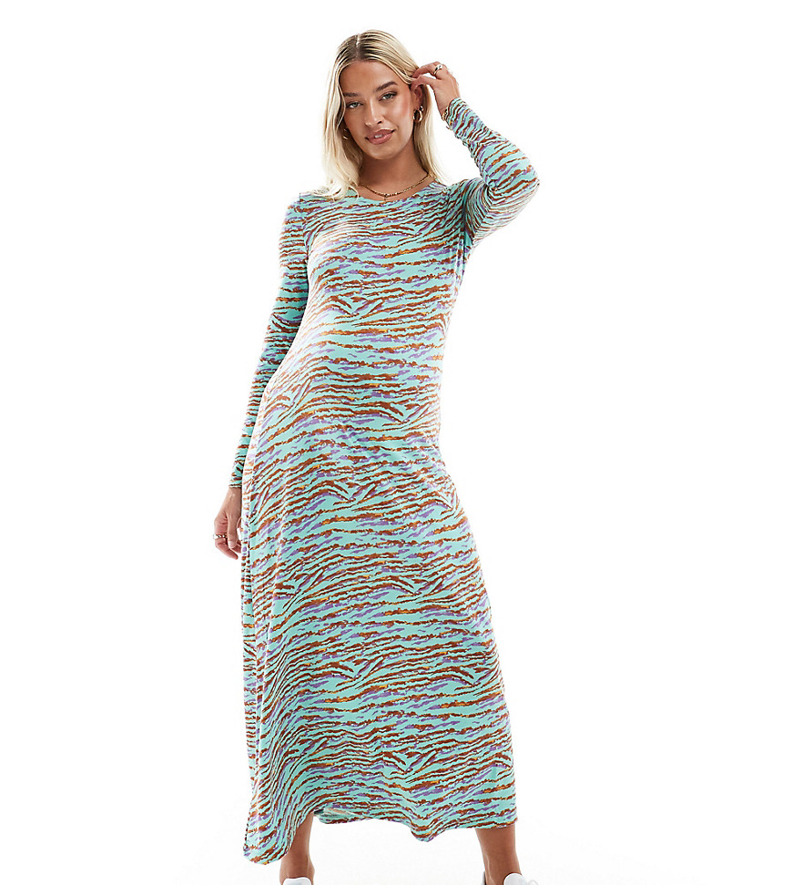Mama.licious Mamalicious Maternity Long Sleeve Maxi Dress In Multi Zebra Print